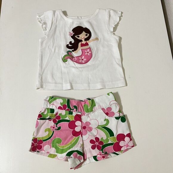 Gymboree Mermaid Top and Floral Shorts Set Girls Size 3-6 Months - Picture 1 of 8